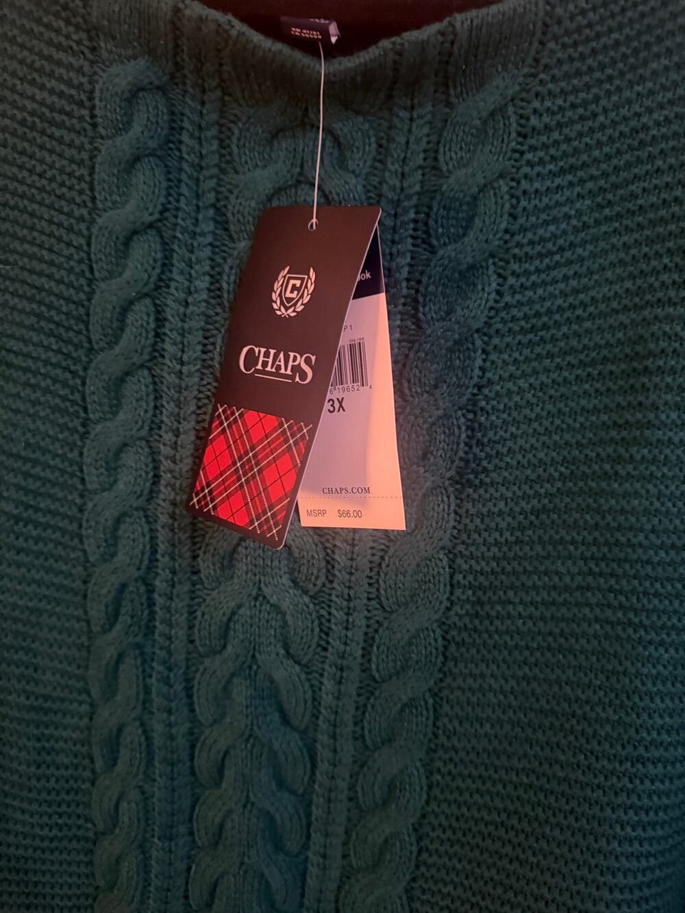Chaps Green Cable Knit Sweater 3X NWT
